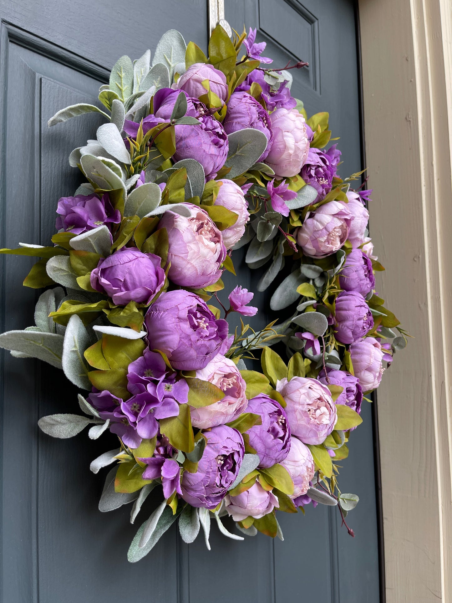 Purple Peony & Lambs Ear Wreath