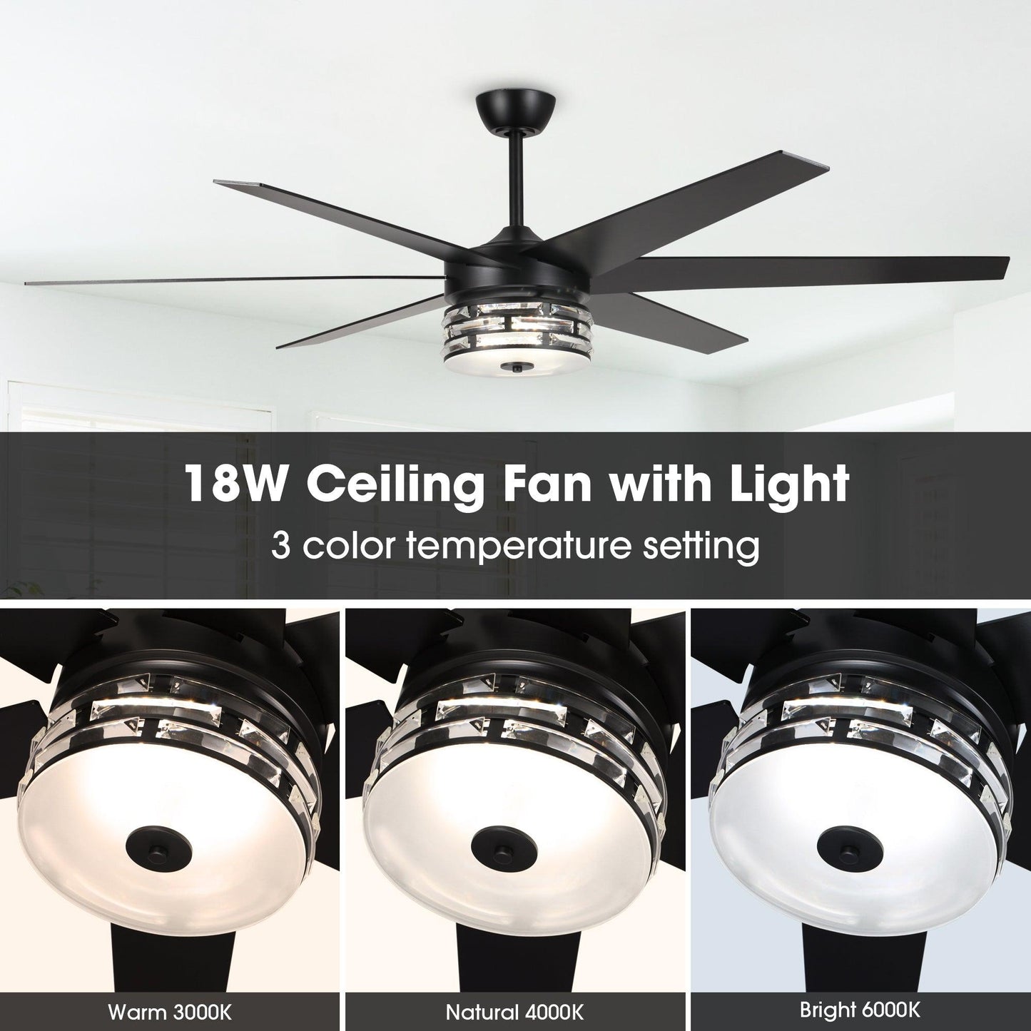 70" Black Modern Ceiling Fan