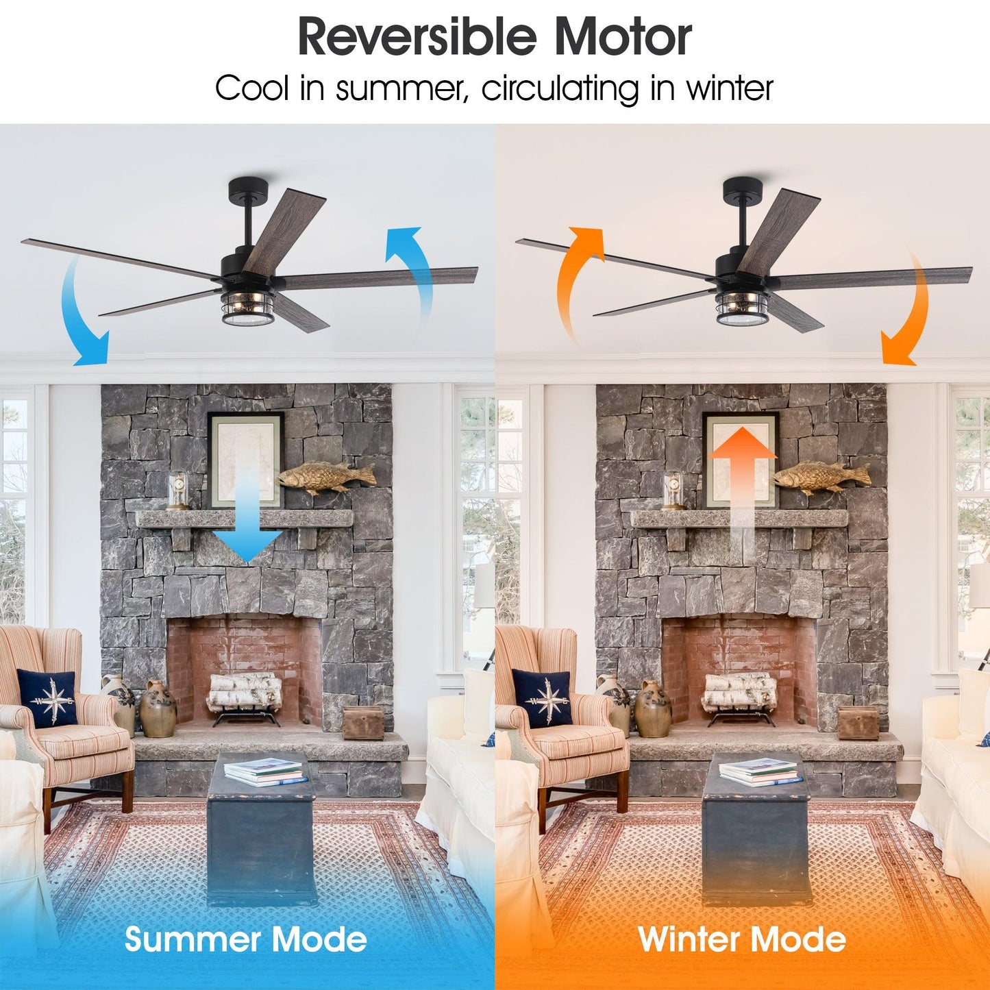 65" Modern DC Motor Downrod Mount Reversible Ceiling Fan With Lighting And Remote Control