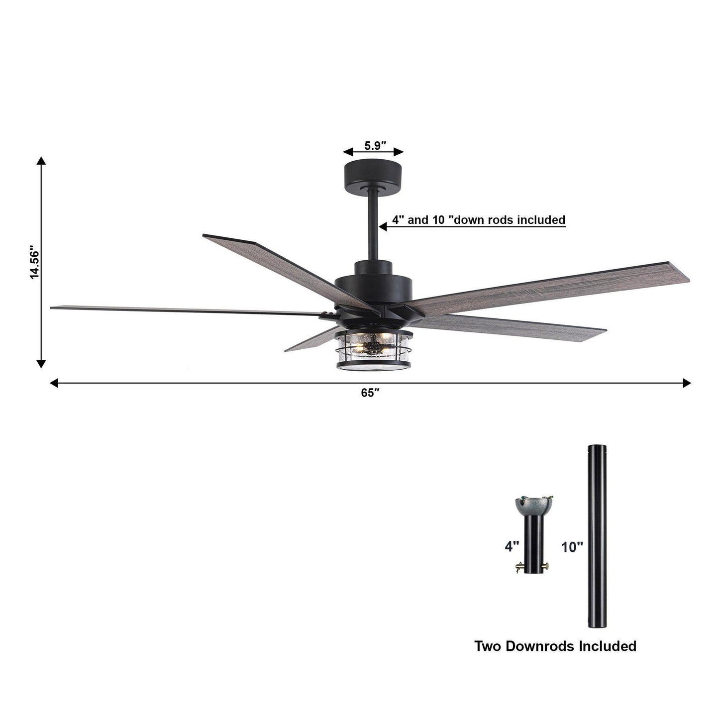 65" Modern DC Motor Downrod Mount Reversible Ceiling Fan With Lighting And Remote Control
