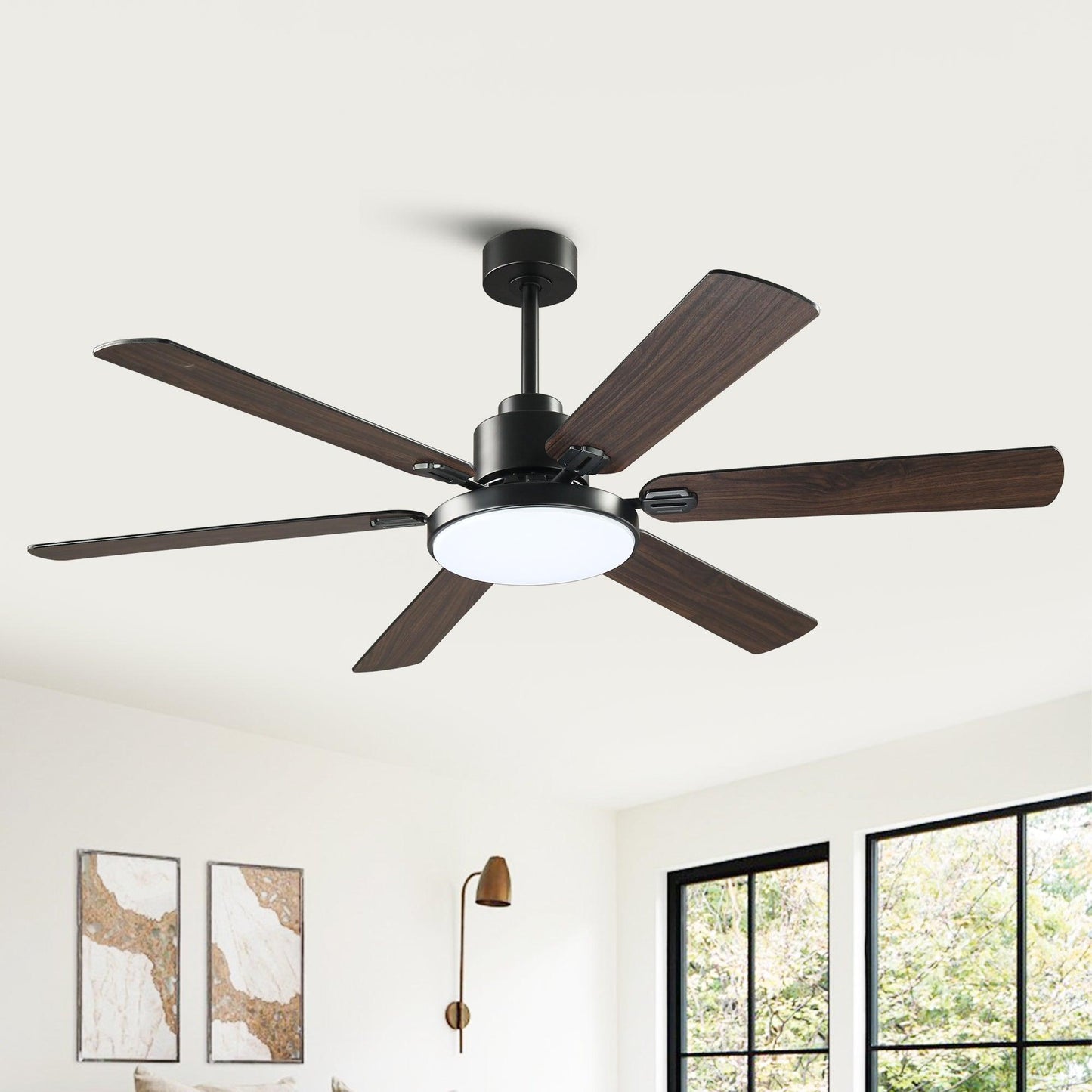 60" Modern DC Motor Downrod Mount Ceiling Fan With Lighting And Remote Control