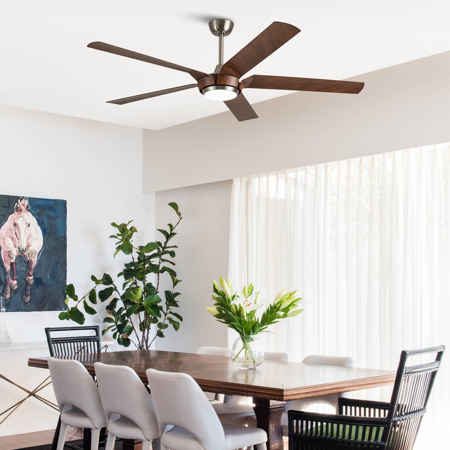 65" Fury Farmhouse DC Motor Downrod Mount Ceiling Fan with Lighting and Remote Control