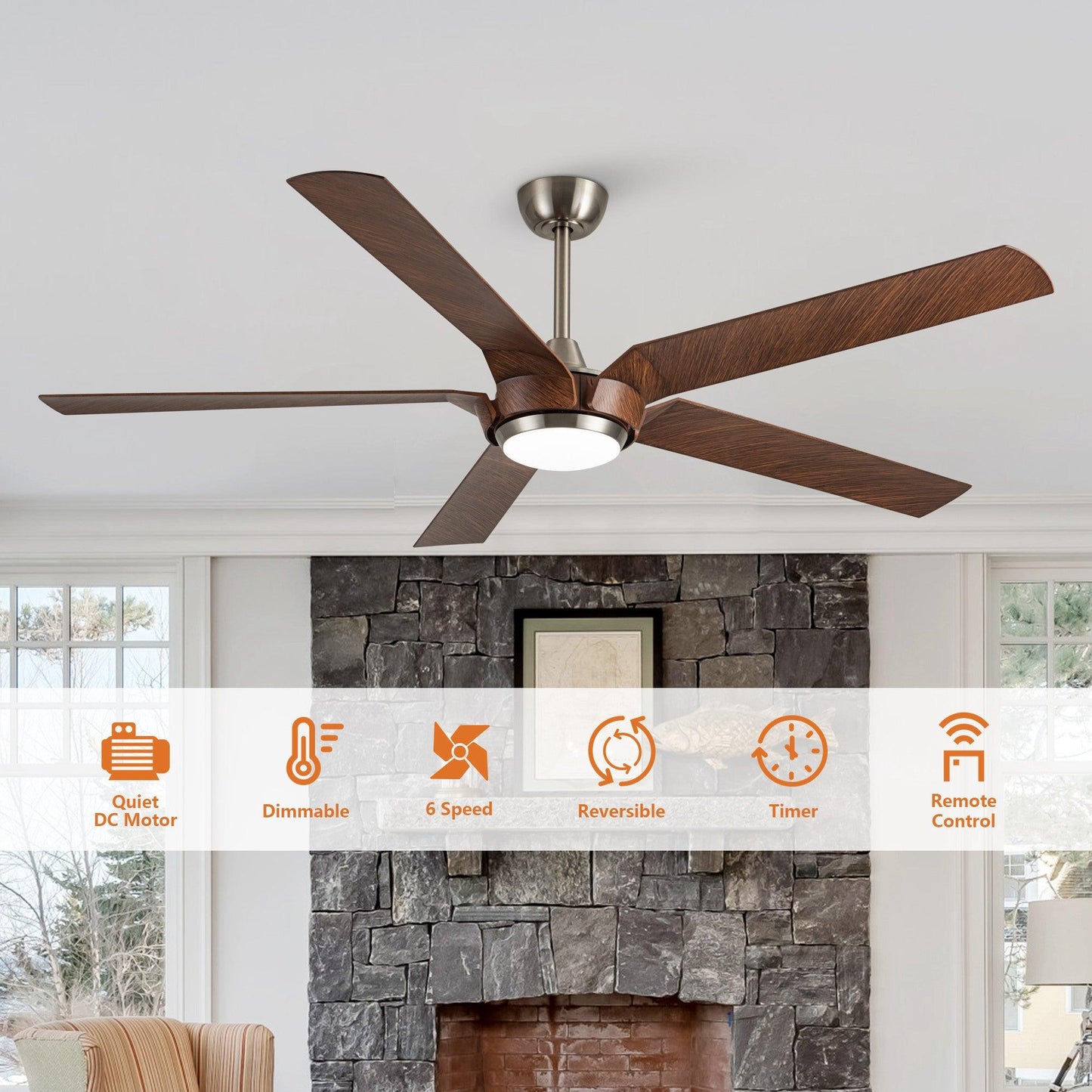 65" Fury Farmhouse DC Motor Downrod Mount Ceiling Fan with Lighting and Remote Control