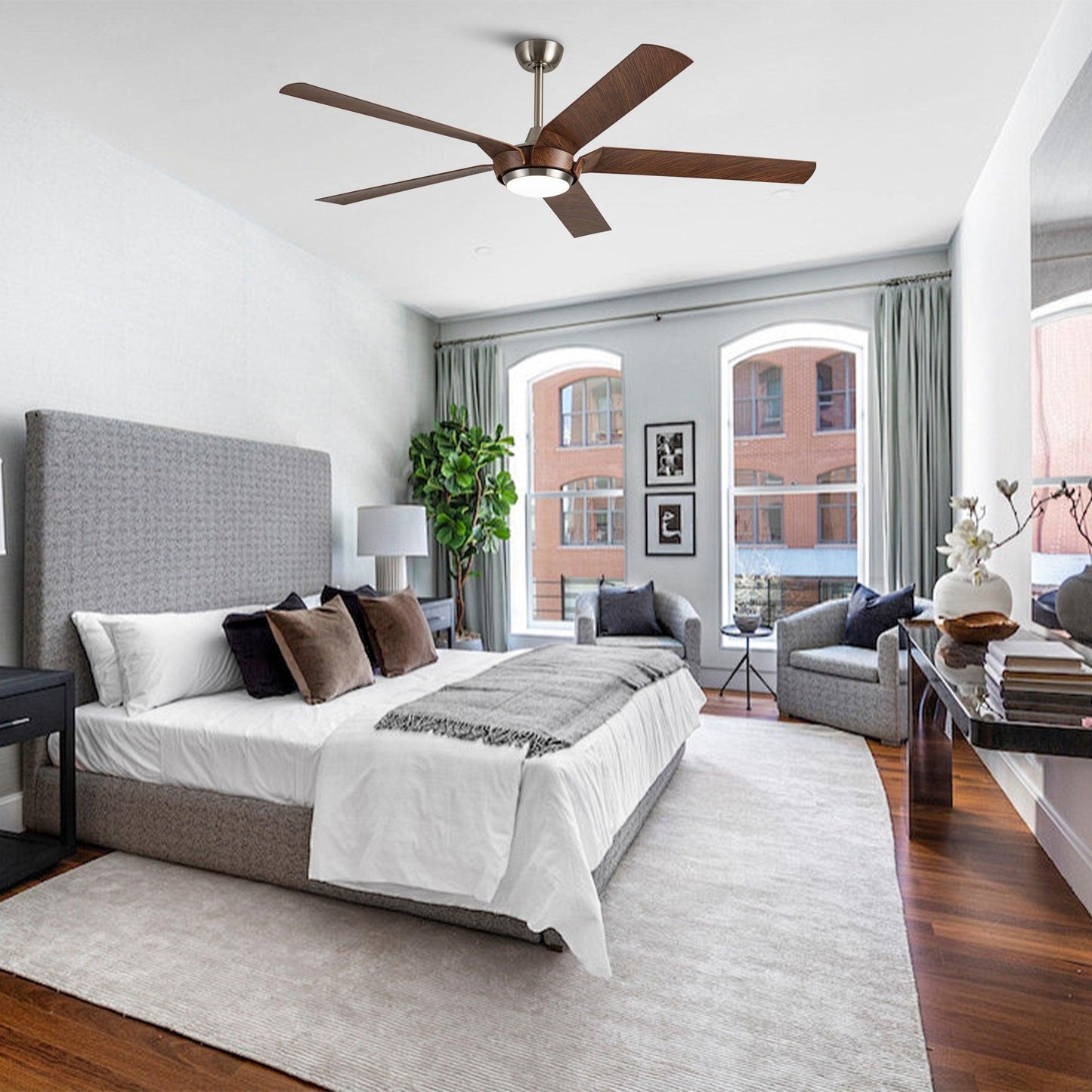 65" Fury Farmhouse DC Motor Downrod Mount Ceiling Fan with Lighting and Remote Control