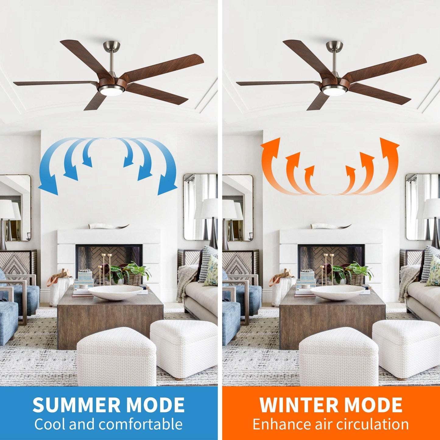 65" Fury Farmhouse DC Motor Downrod Mount Ceiling Fan with Lighting and Remote Control