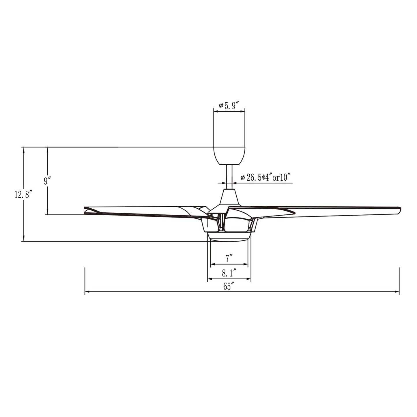 65" Fury Farmhouse DC Motor Downrod Mount Ceiling Fan with Lighting and Remote Control