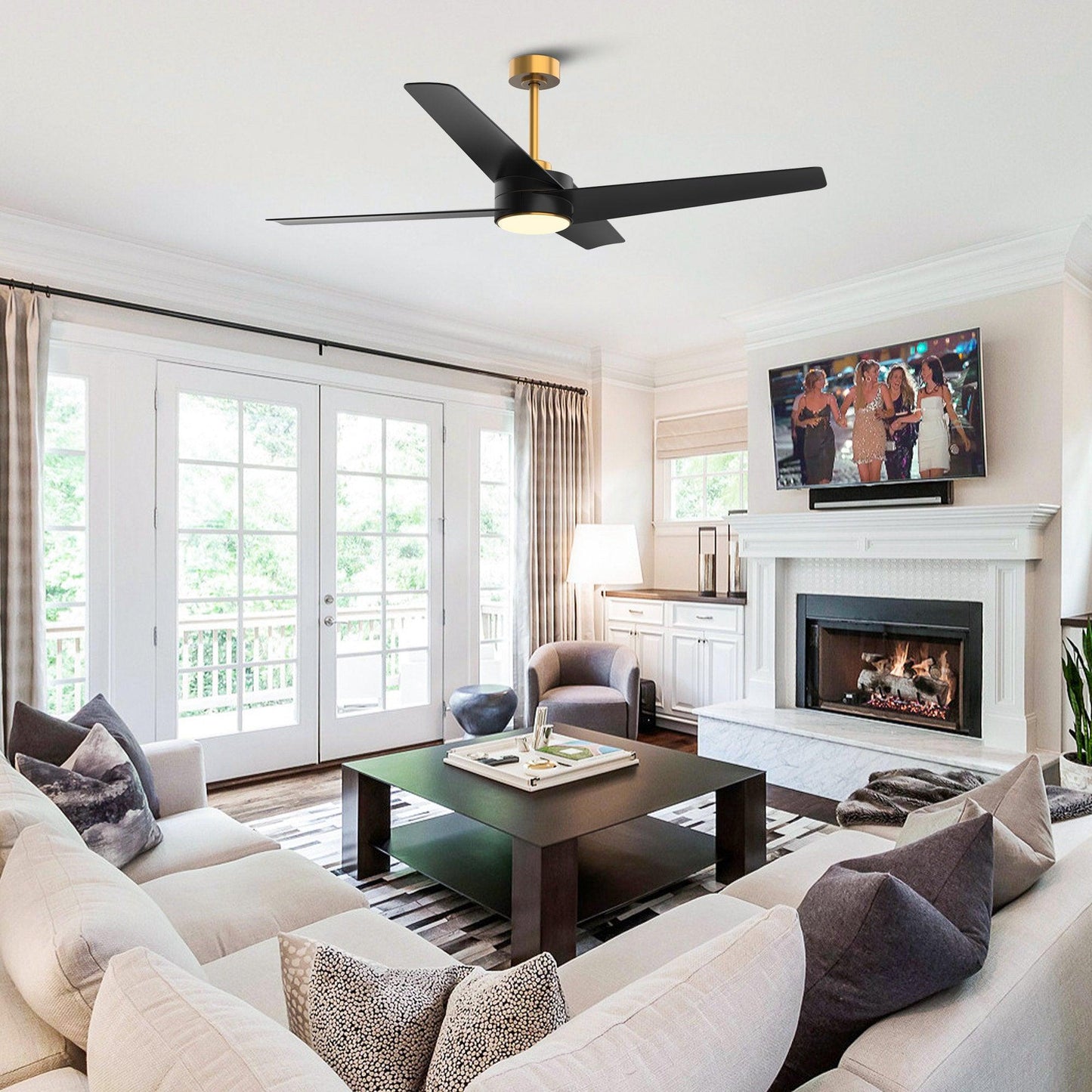 60" Parvez Modern DC Motor Downrod Mount Reversible Crystal Ceiling Fan With Lighting And Remote Control