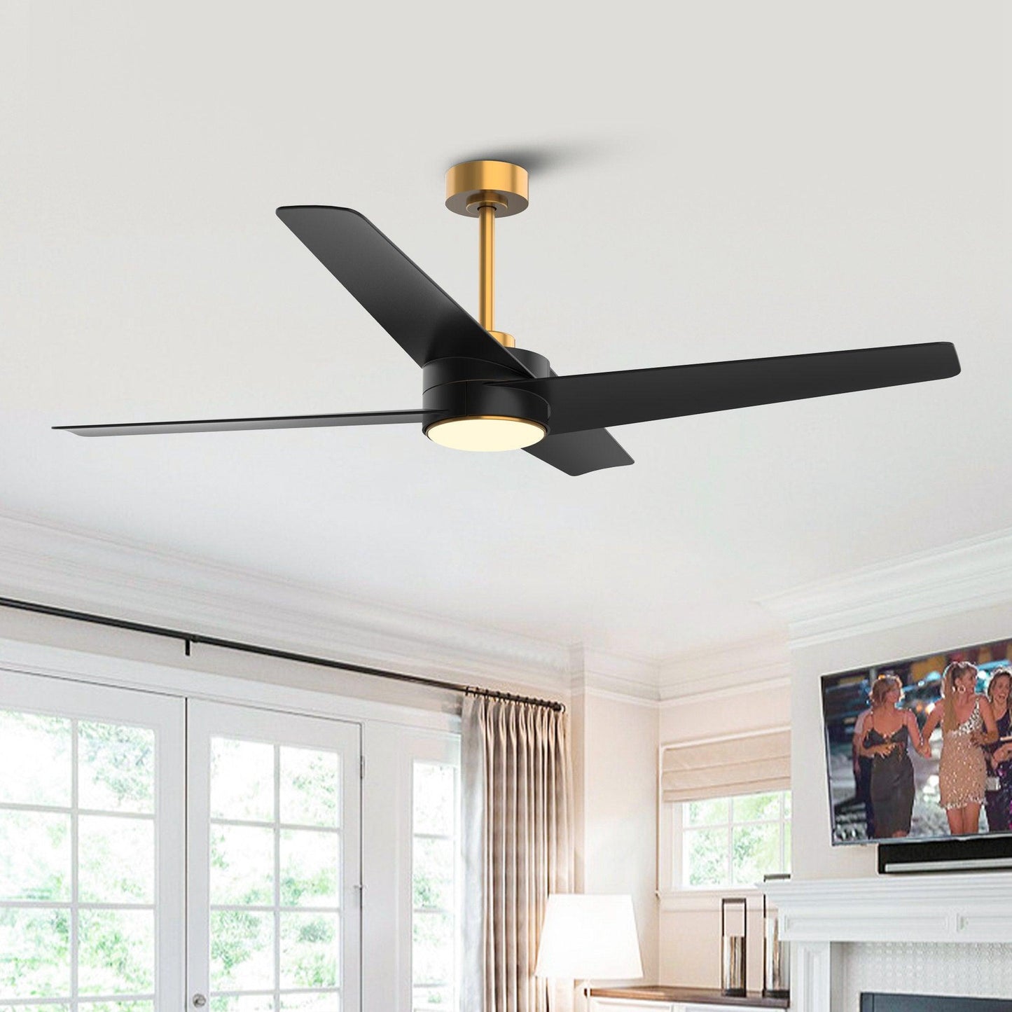 60" Parvez Modern DC Motor Downrod Mount Reversible Crystal Ceiling Fan With Lighting And Remote Control
