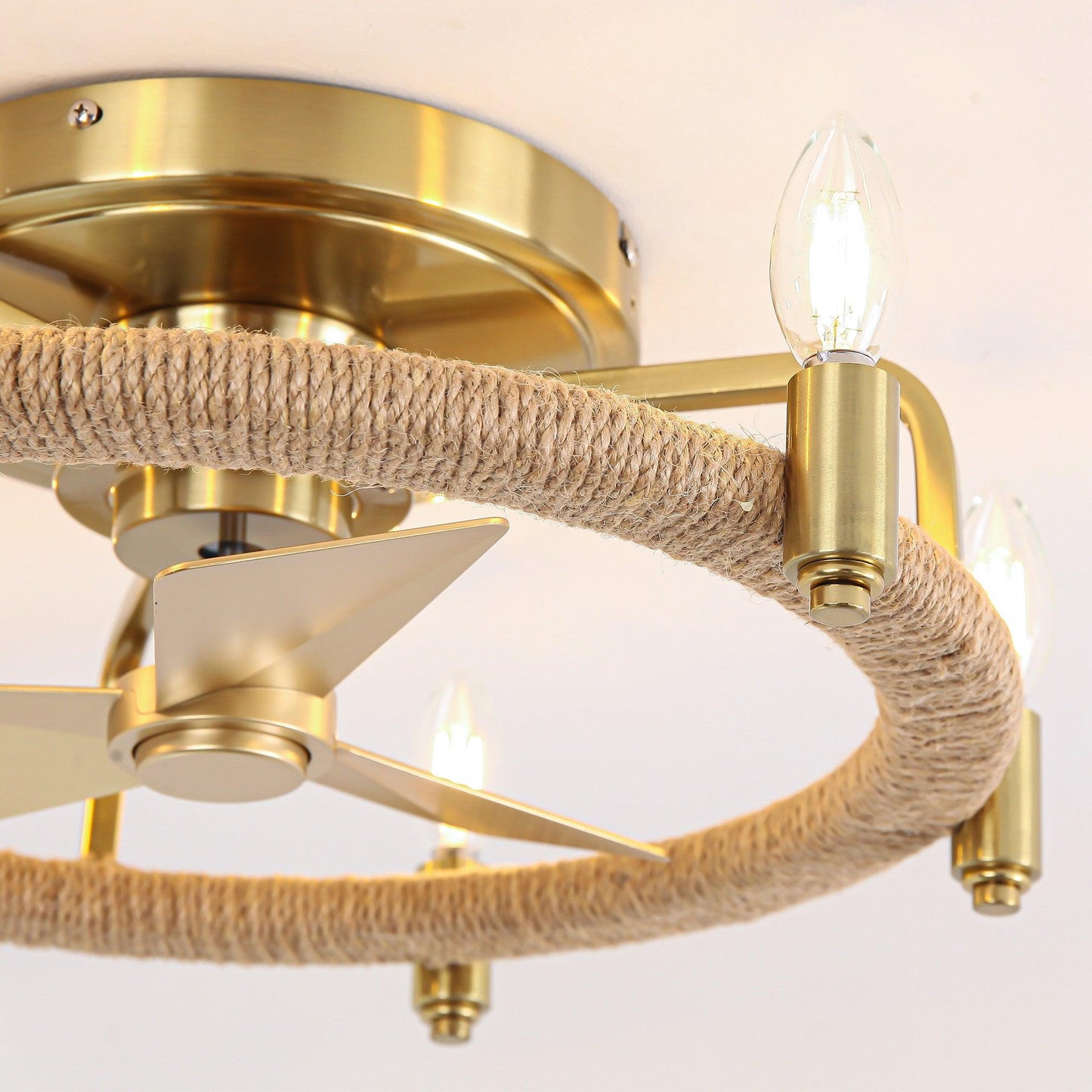 20" Flush Mount Golden Ceiling Fan with Light and Remote Control