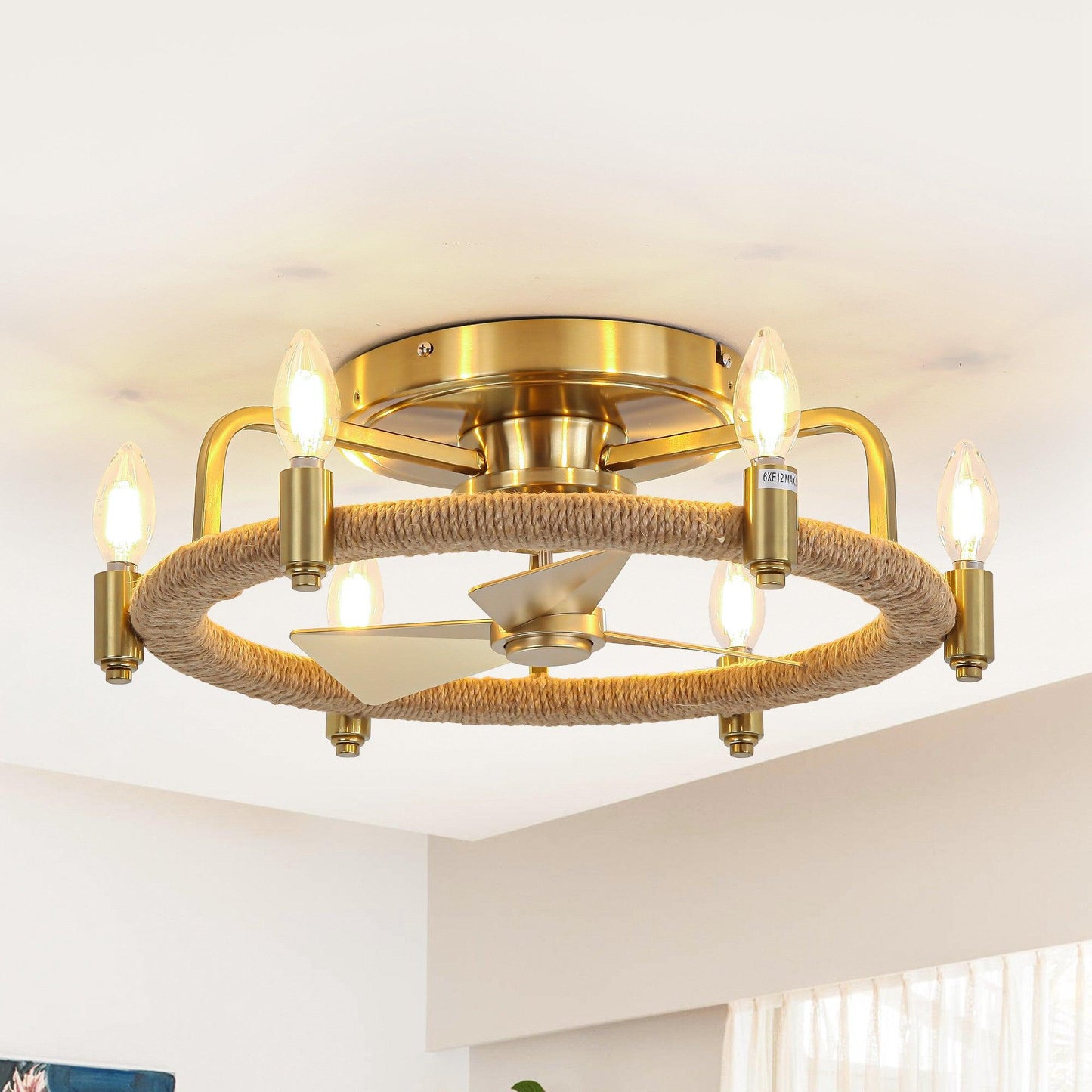 20" Flush Mount Golden Ceiling Fan with Light and Remote Control