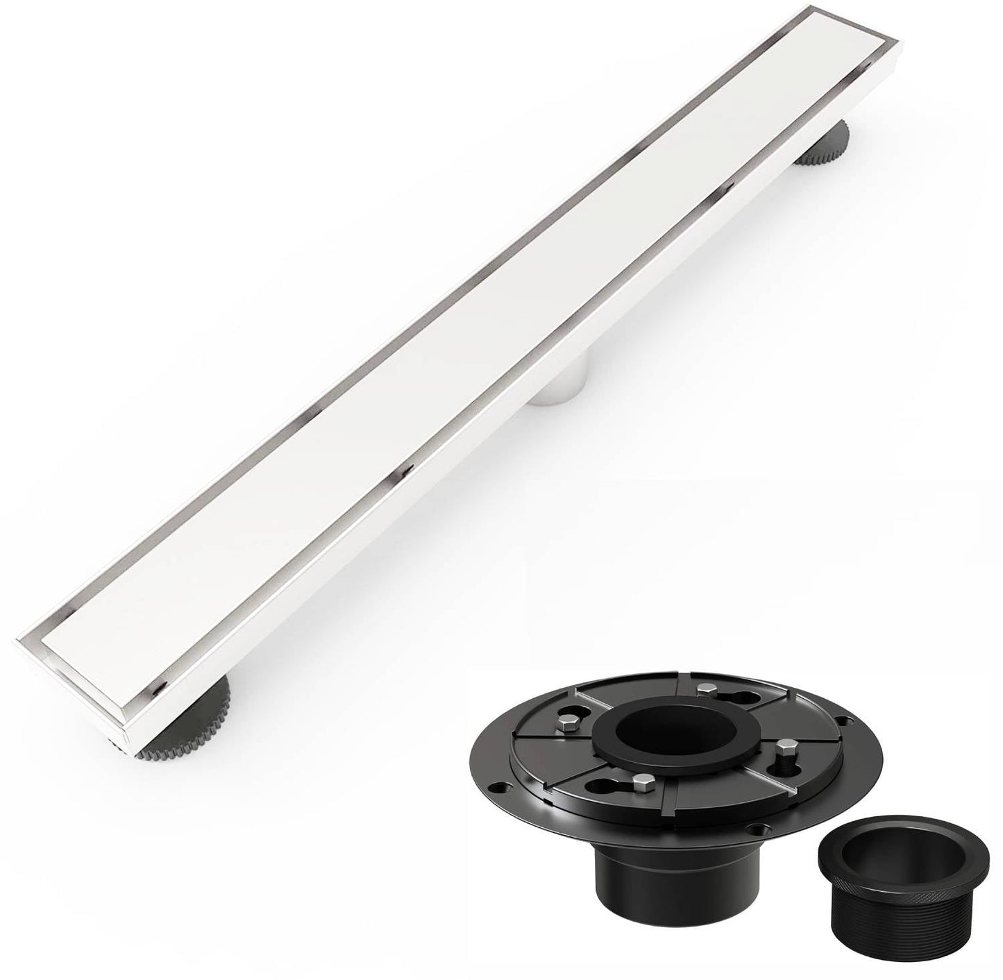 Brushed nickel Linear shower drain stainless steel material 24 inch with tile insert 2-in-1 cover with hair strainer and adjustment feet