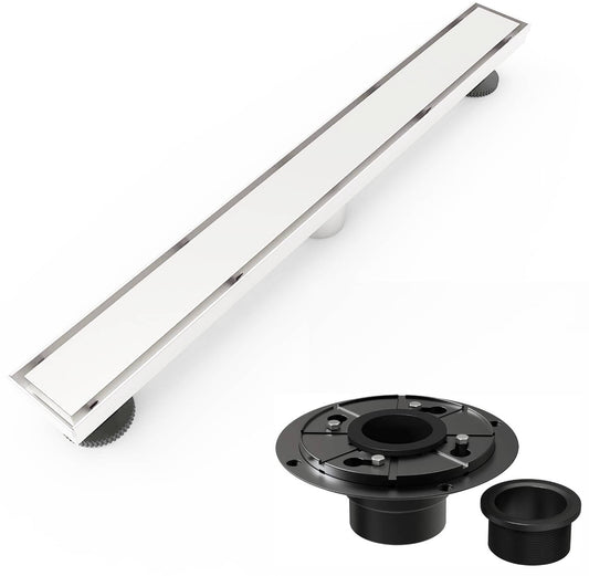 Brushed nickel Linear shower drain stainless steel material 24 inch with tile insert 2-in-1 cover with hair strainer and adjustment feet