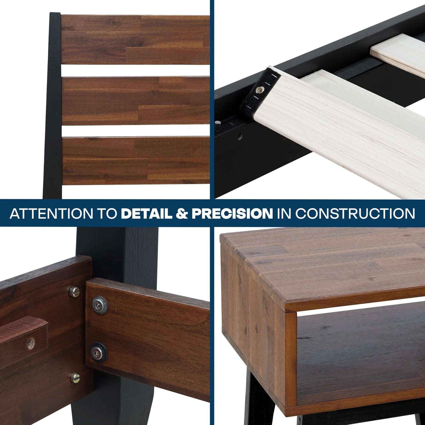 Emery Bed Frame & Nightstand Set - Acacia Solid Wood Bedroom Furniture