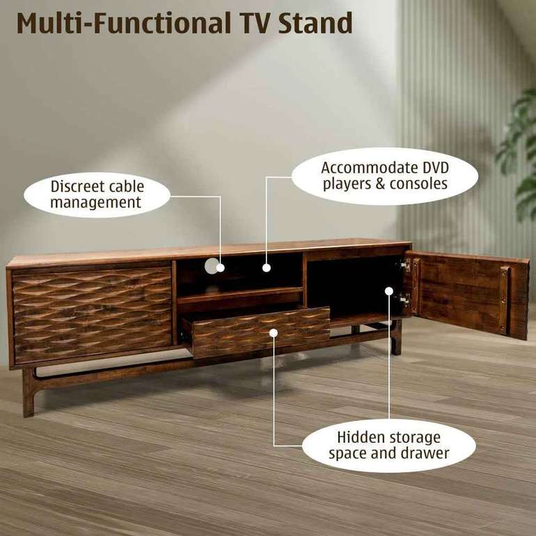 Acacia Elara Solid Wood TV Stand with Storage and Cable Management for TVs up to 80"