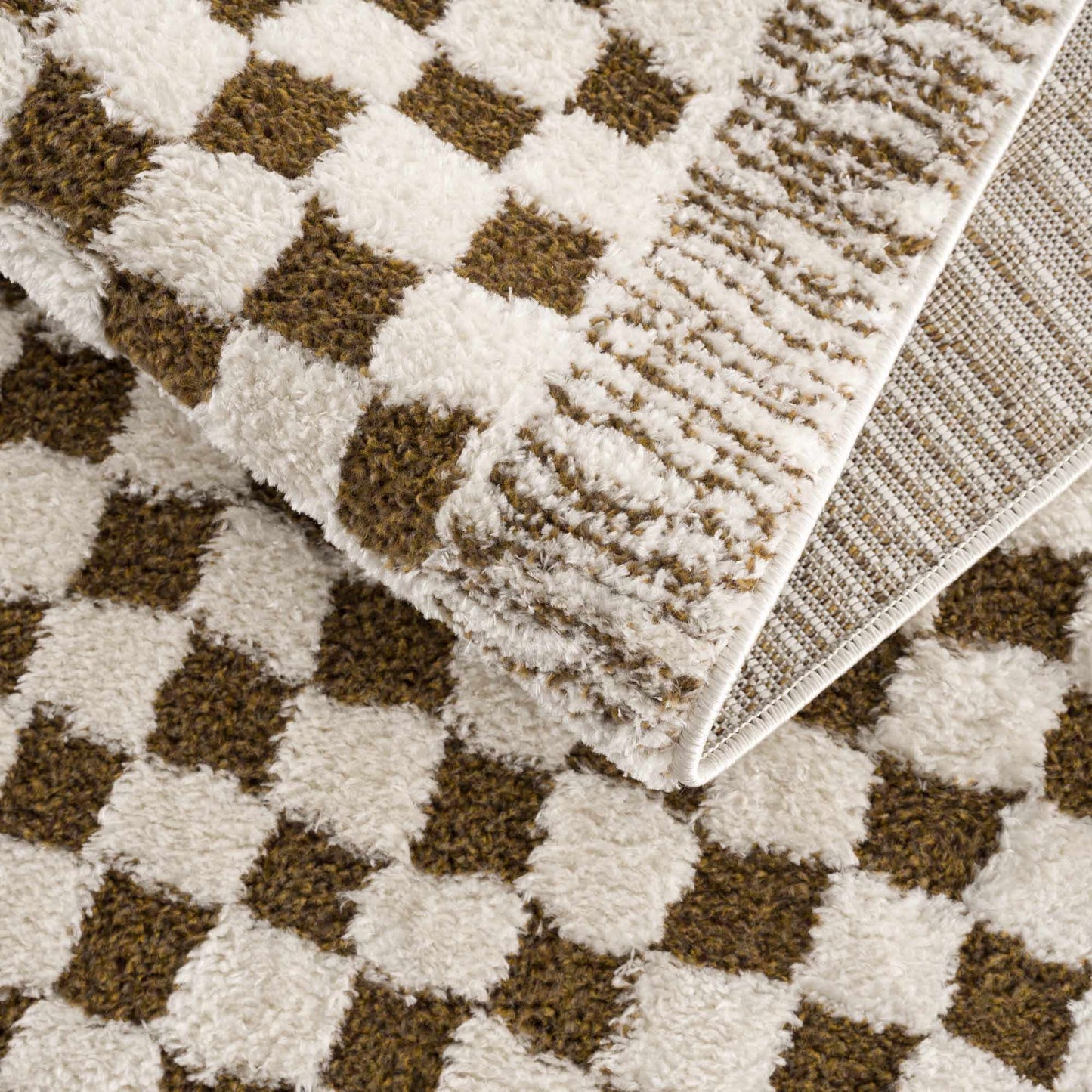 Leryn Brown & White Checkered Area Rug