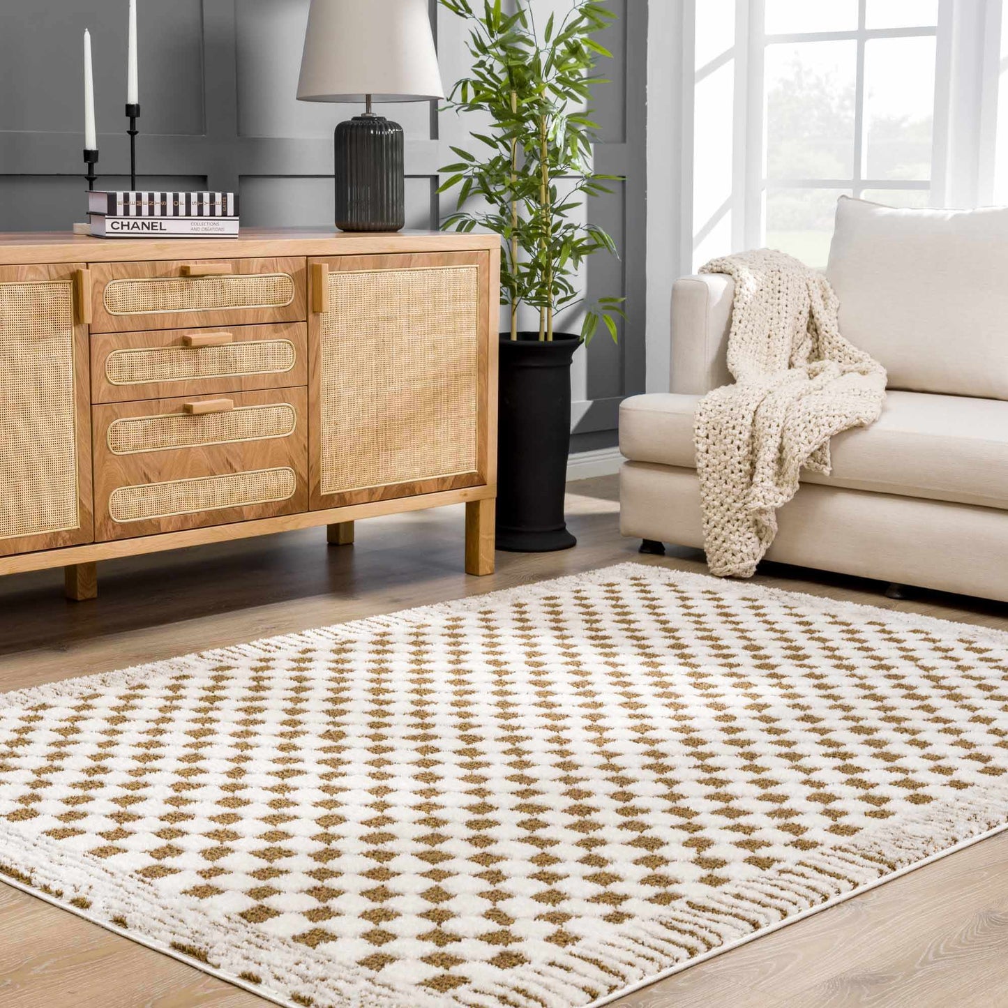Leryn Brown & White Checkered Area Rug