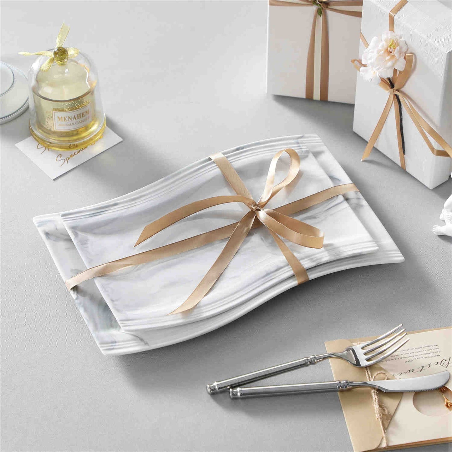 Flora Marble Grey Platters Set of 2