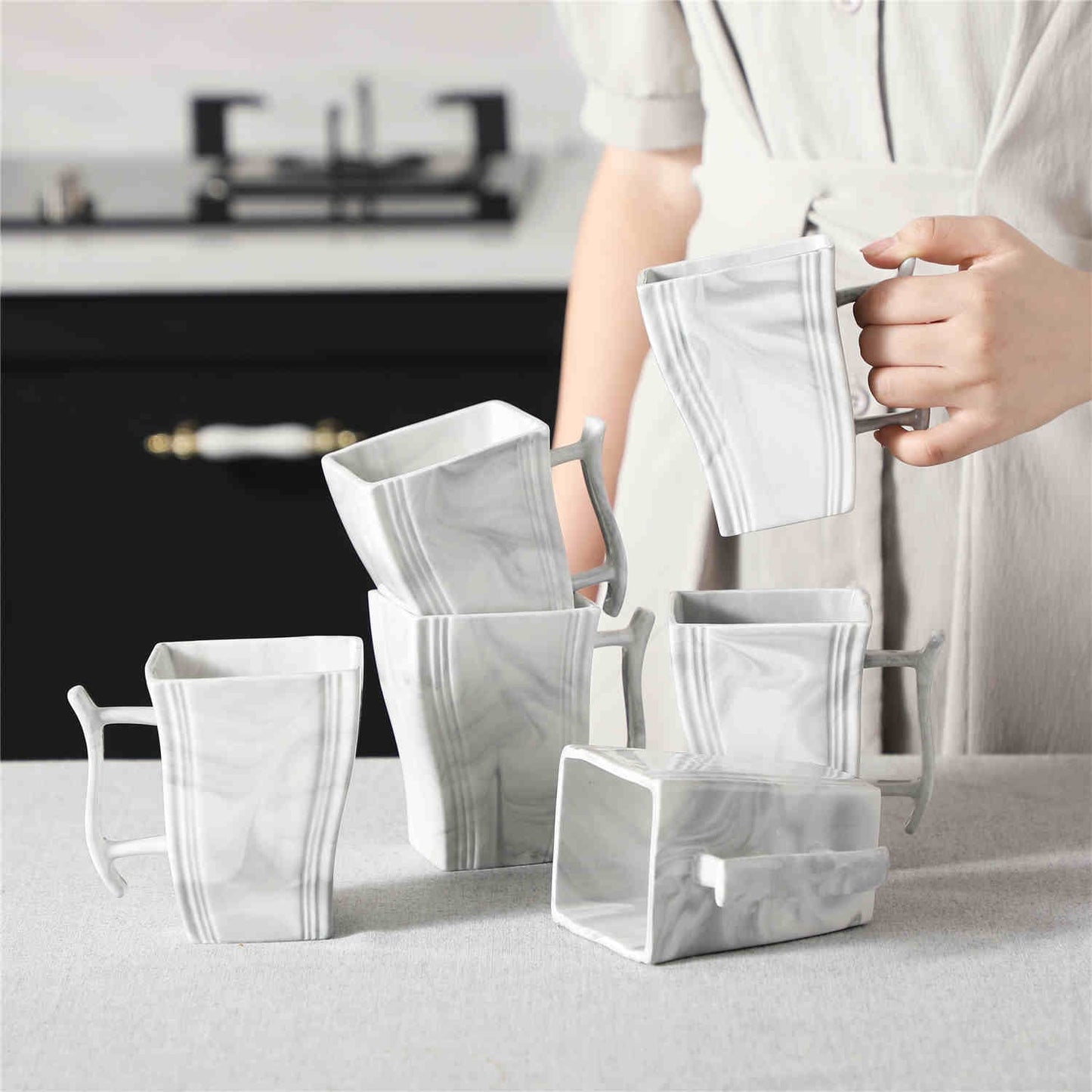 Flora Marble Grey Mugs Set of 6