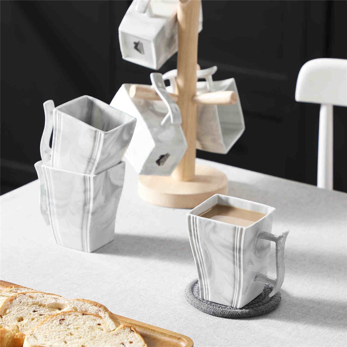 Flora Marble Grey Mugs Set of 6