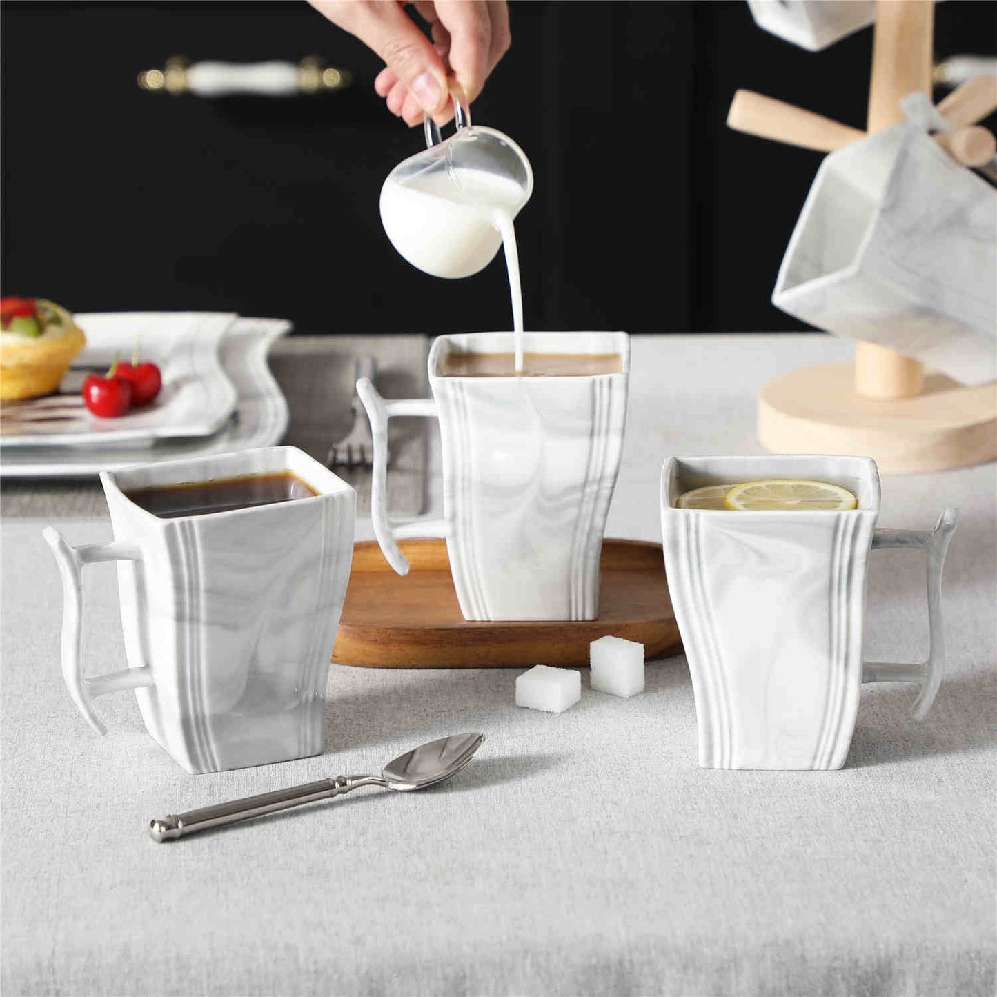 Flora Marble Grey Mugs Set of 6