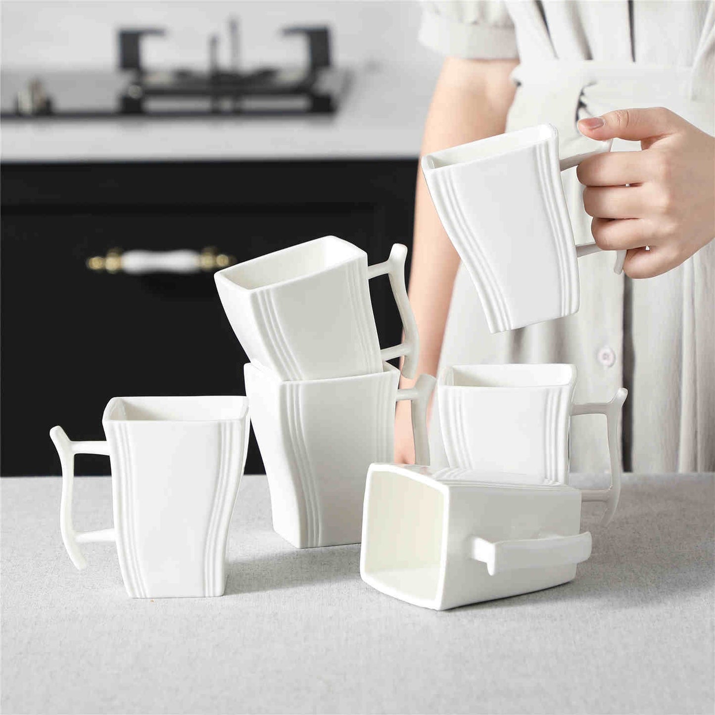 Flora Marble Grey Mugs Set of 6