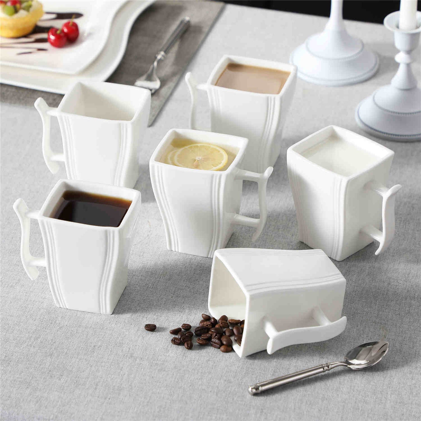 Flora Marble Grey Mugs Set of 6