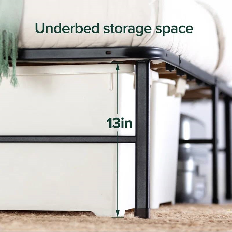 Underbed storage space with a measurement label showing 13 inches.