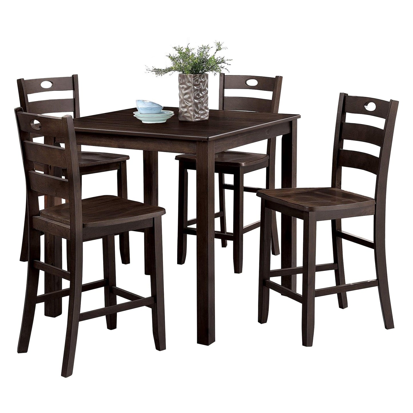 36"H Solid Rubberwood and Wood Veneer 5-Piece Counter Ht. Table Set