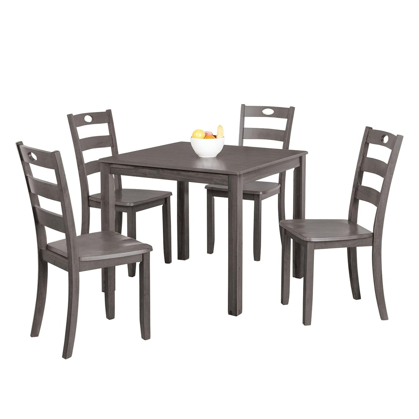 30"H Solid Rubberwood 5-Piece Dining Table Set with Slat Back Chairs