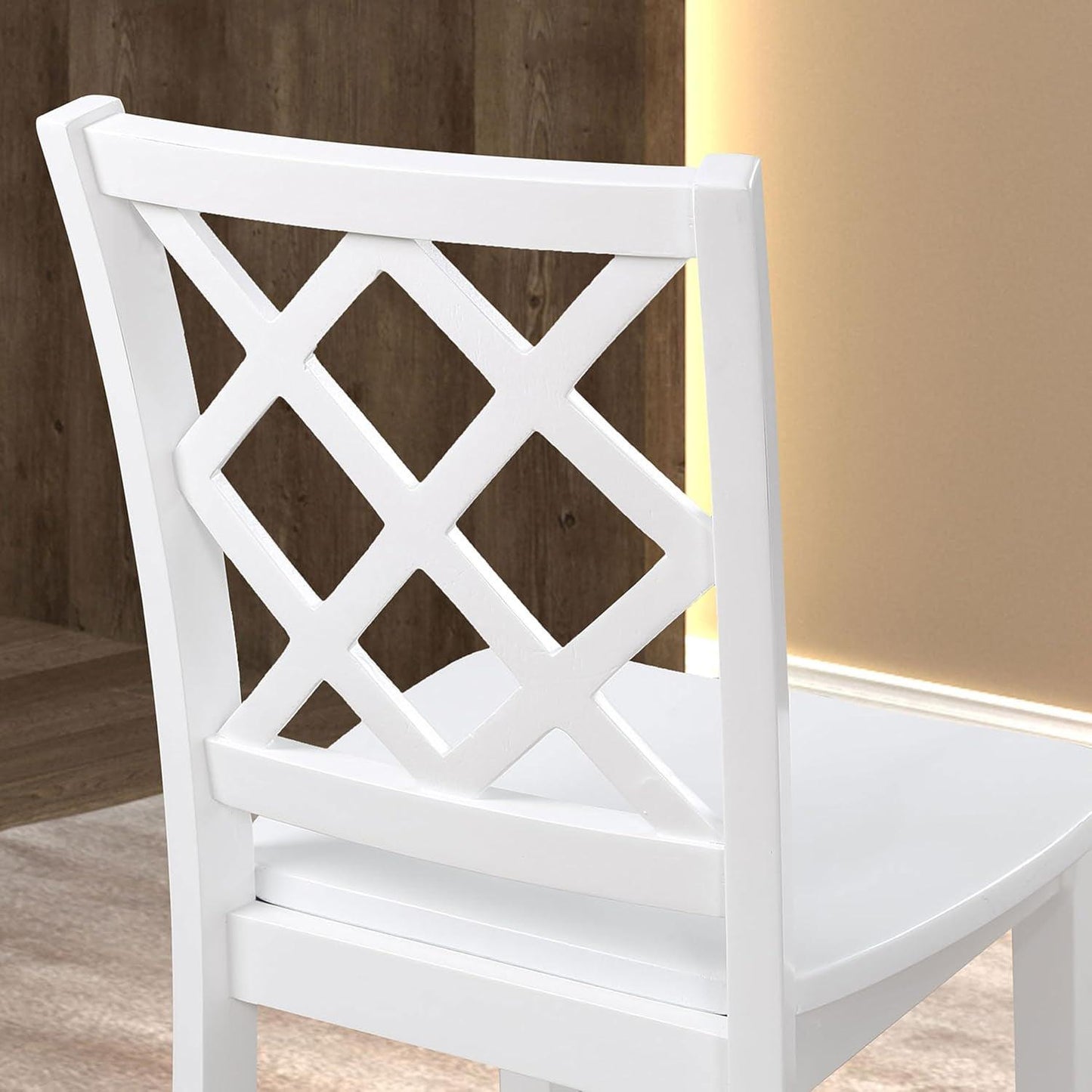 48"W Solid Rubberwood 5-Piece Dining Table Set with Diamond Chair Back