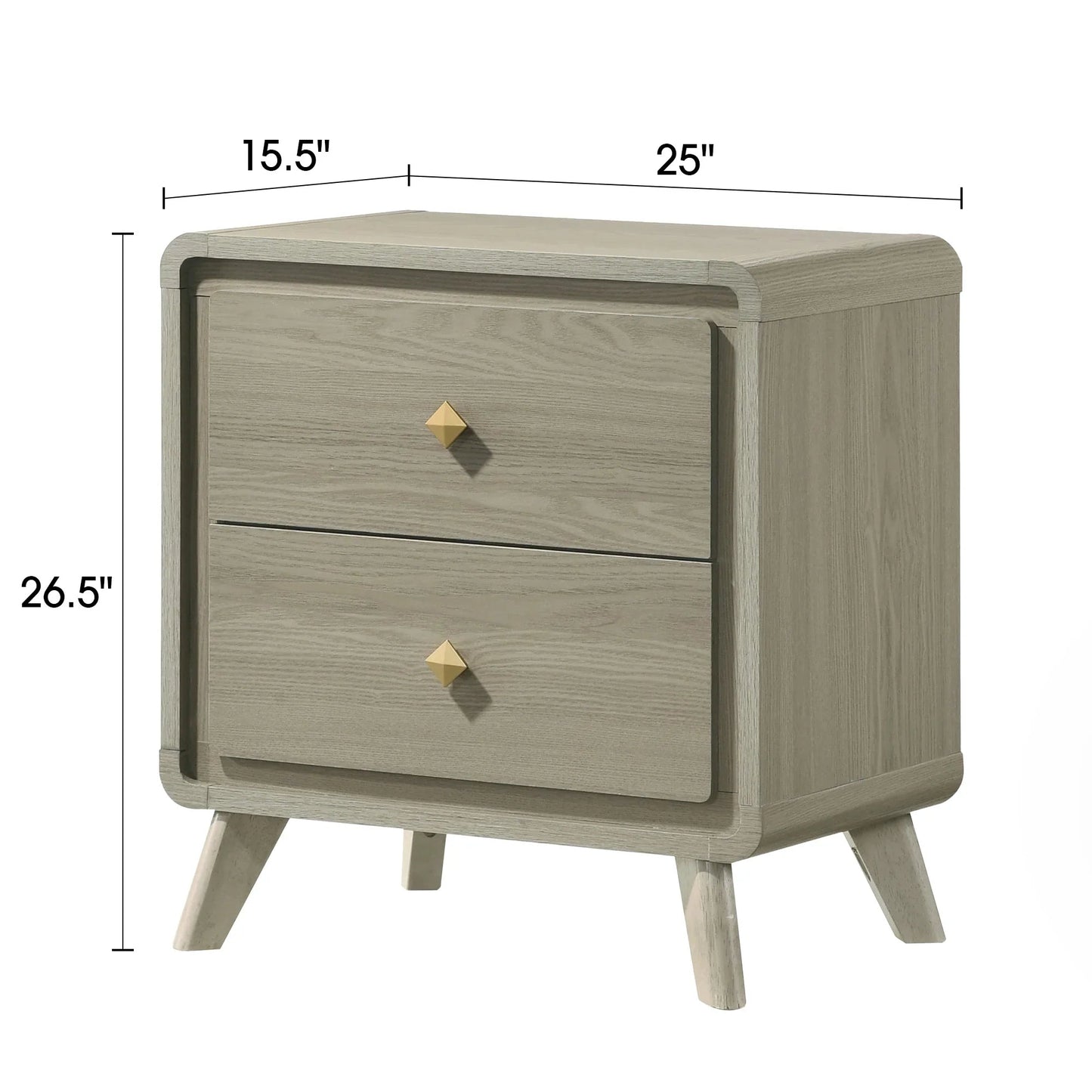 Rainier Modern 25" Gray Wood 2-Drawer Nightstand