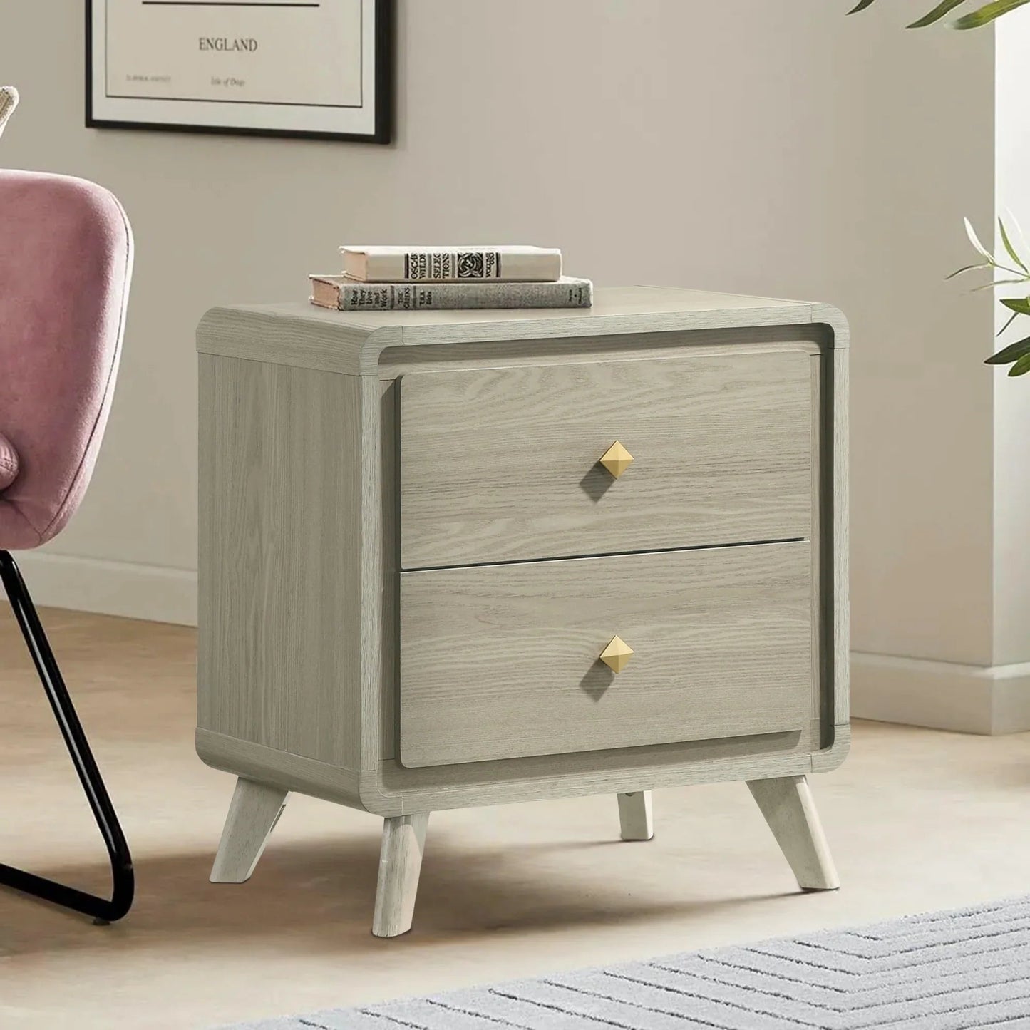 Rainier Modern 25" Gray Wood 2-Drawer Nightstand