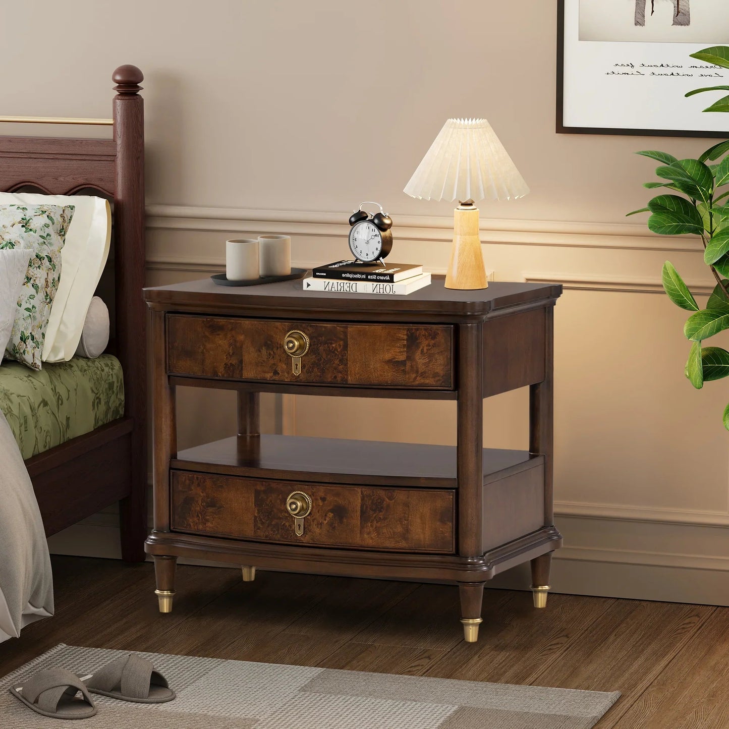 30.5" Westerham French Nightstand Power Outlet with LED Light, Dark Cherry