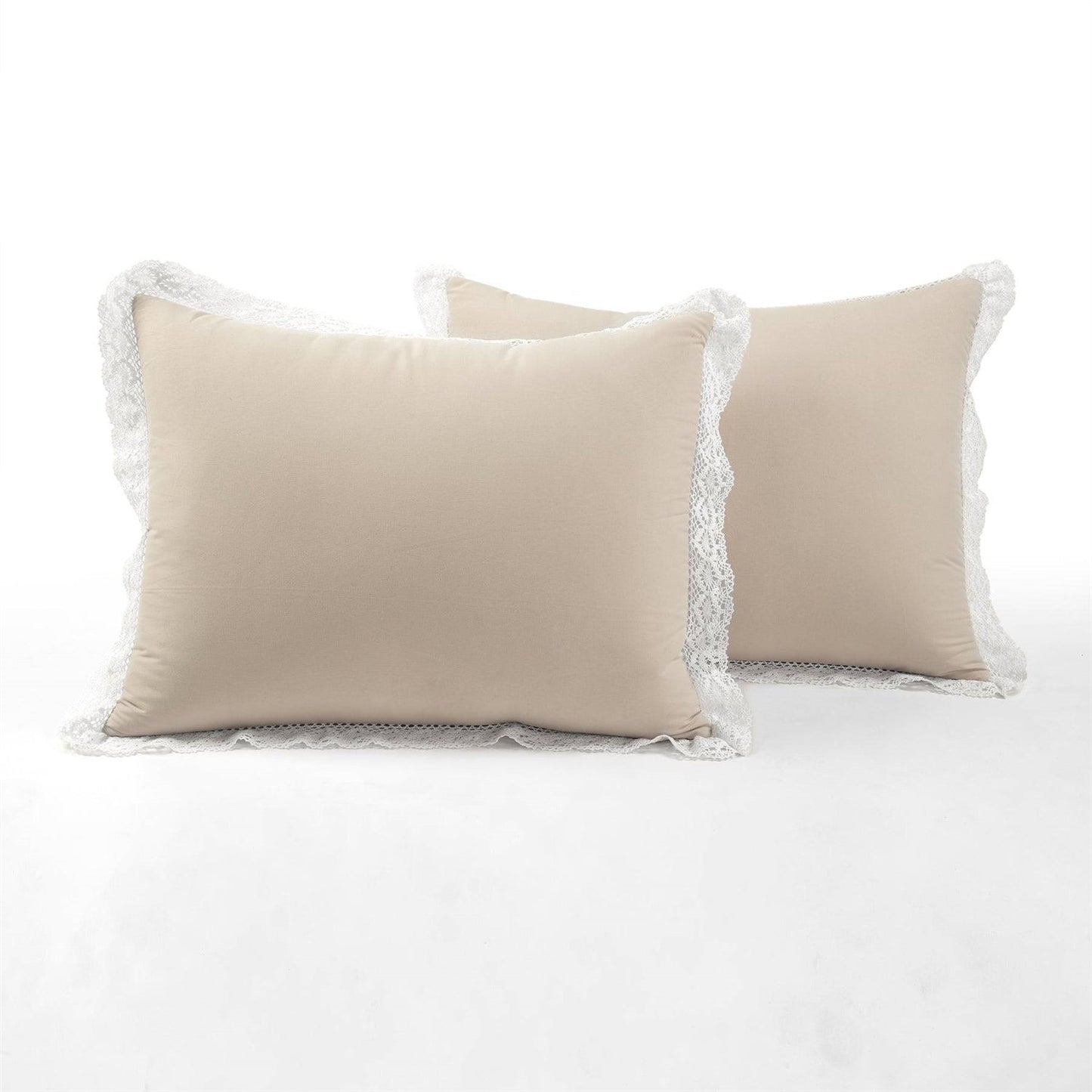 Full/Queen French Country Beige 5-Piece Lightweight Comforter Set w/ Lace Trim