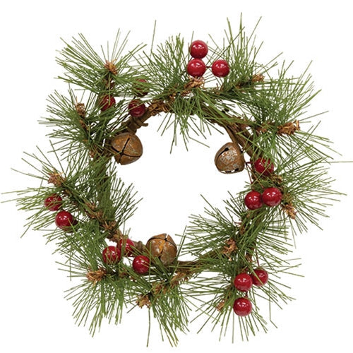 Jingle Brush Pine & Berries Candle Ring - 3.5"