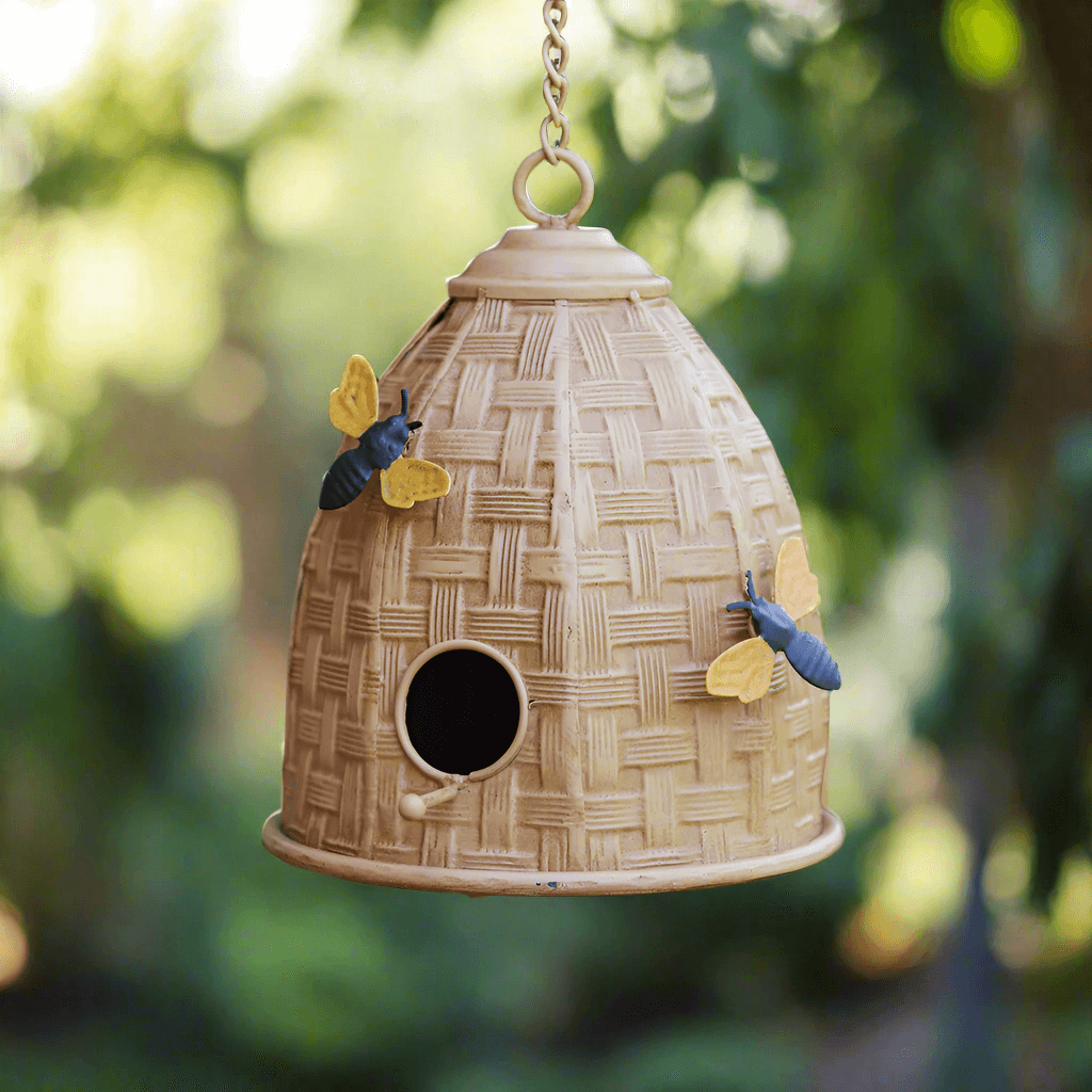Farmhouse Beehive Birdhouse with Bees