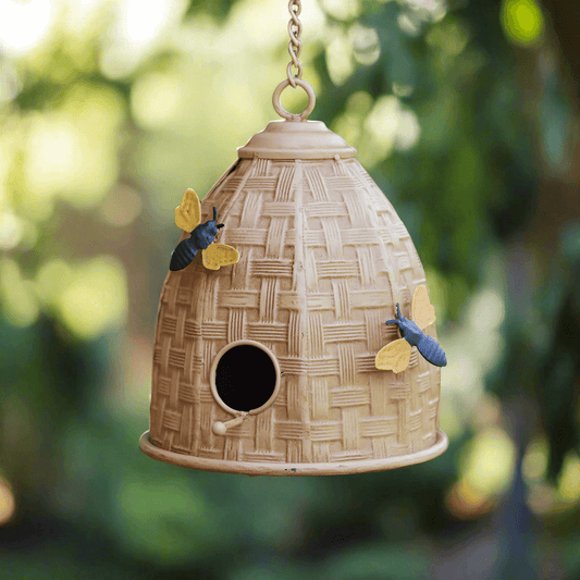 Farmhouse Beehive Birdhouse with Bees