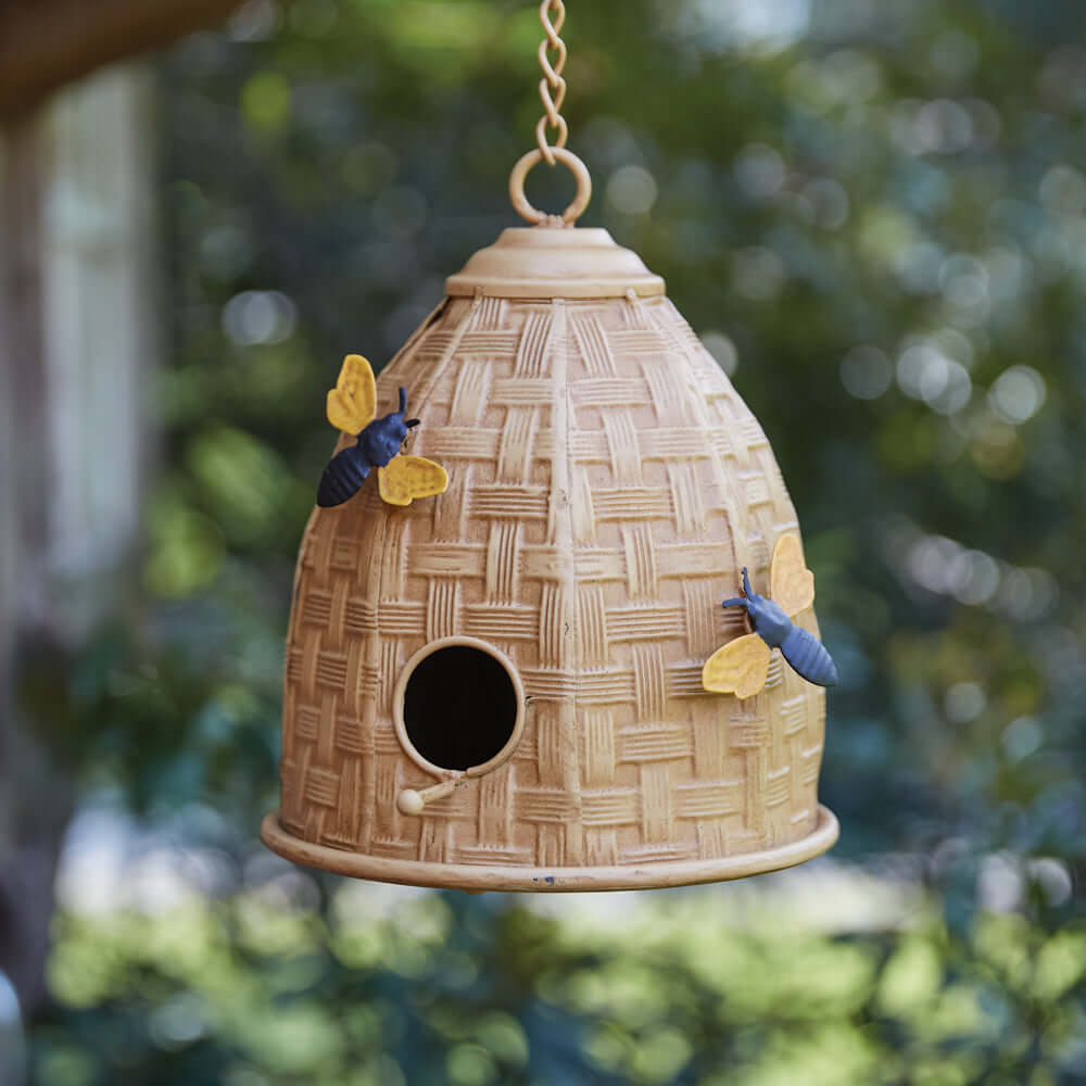 Farmhouse Beehive Birdhouse with Bees