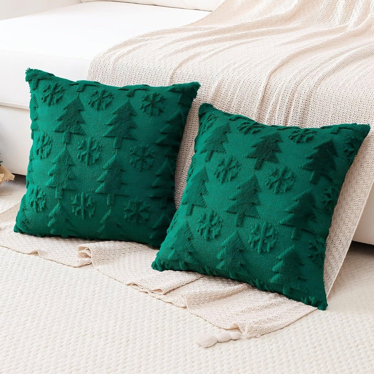 Faux Wool Christmas Tree Throw Pillow Covers, 45.72x45.72 cm, Snowflake Design