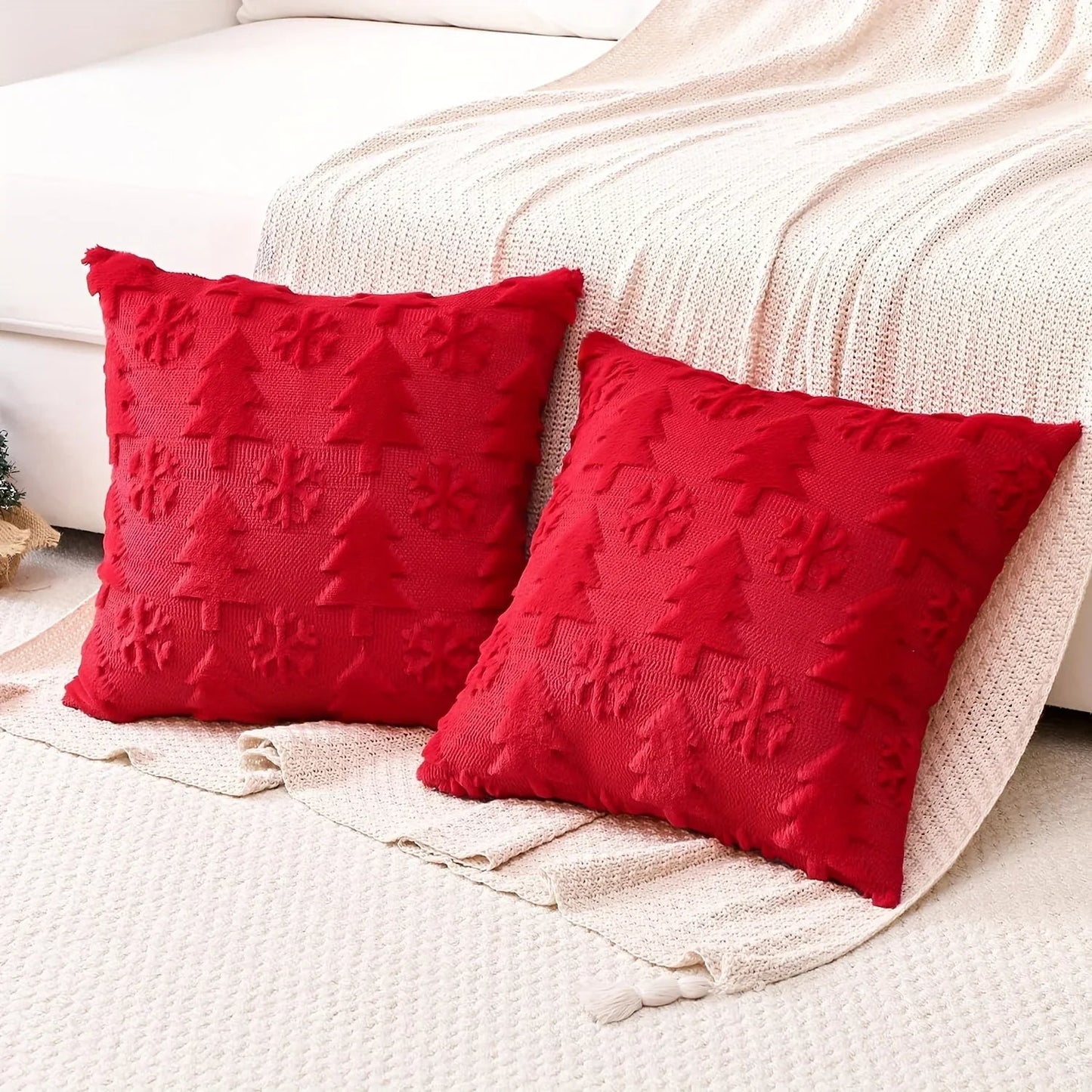 Faux Wool Christmas Tree Throw Pillow Covers, 45.72x45.72 cm, Snowflake Design