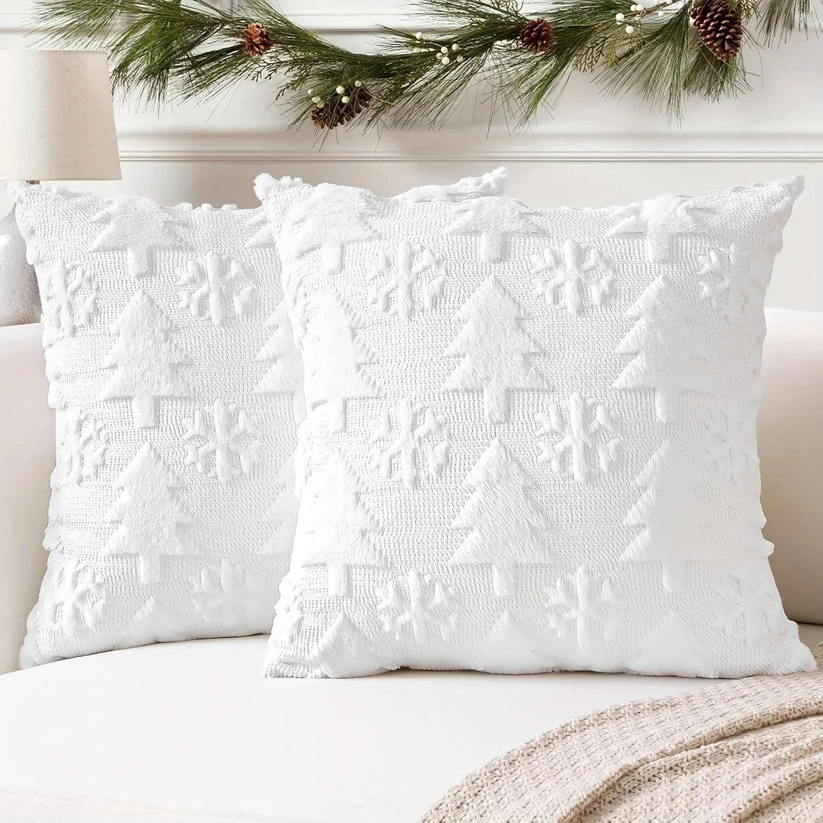 Faux Wool Christmas Tree Throw Pillow Covers, 45.72x45.72 cm, Snowflake Design