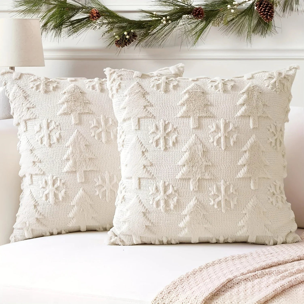 Faux Wool Christmas Tree Throw Pillow Covers, 45.72x45.72 cm, Snowflake Design