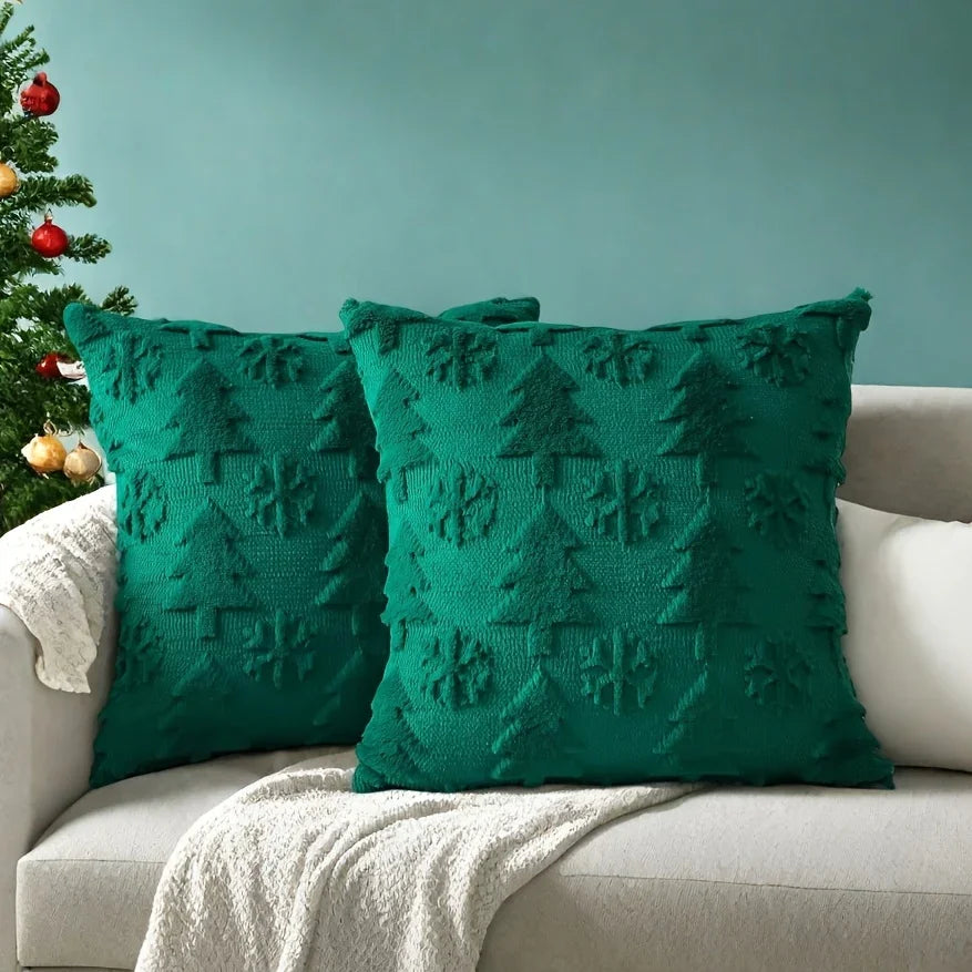 Faux Wool Christmas Tree Throw Pillow Covers, 45.72x45.72 cm, Snowflake Design