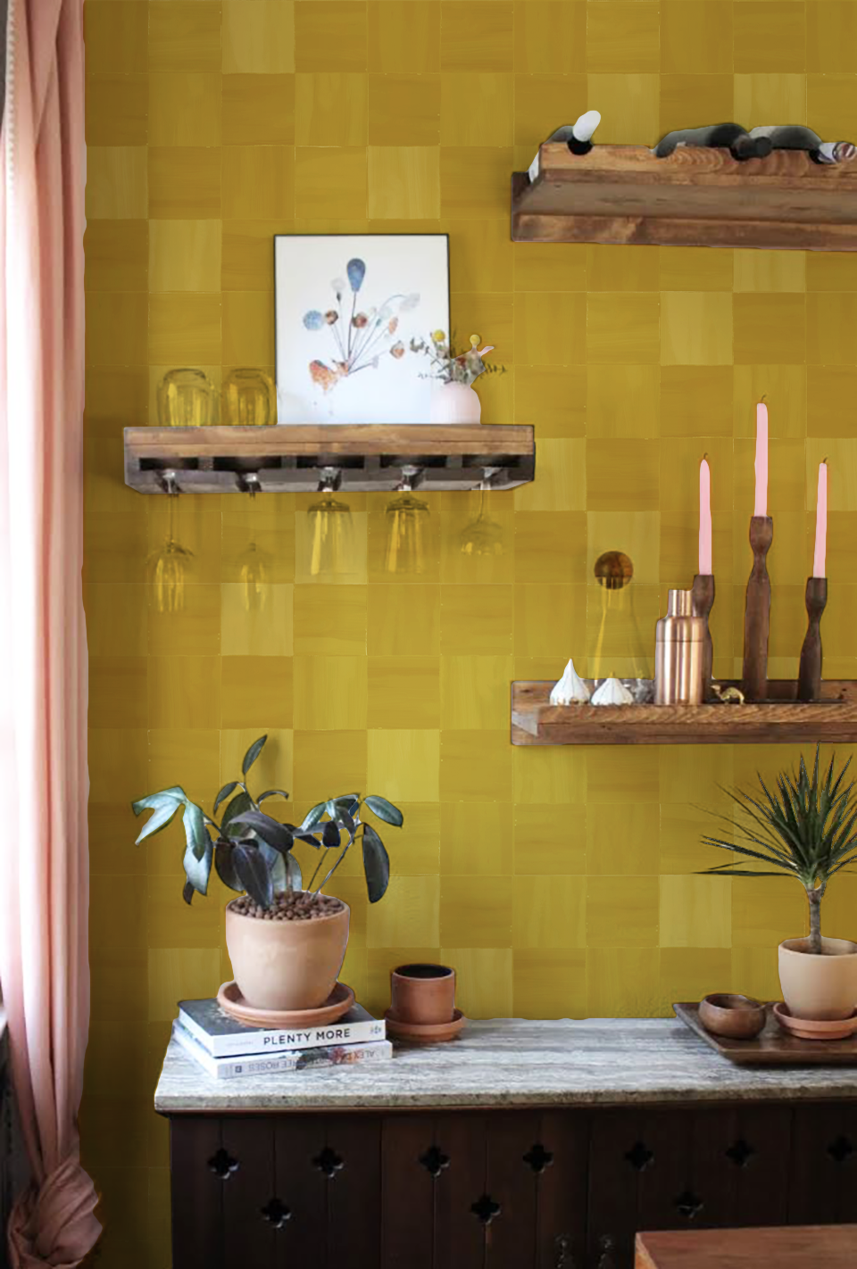 Zellige Wallpaper, mustard