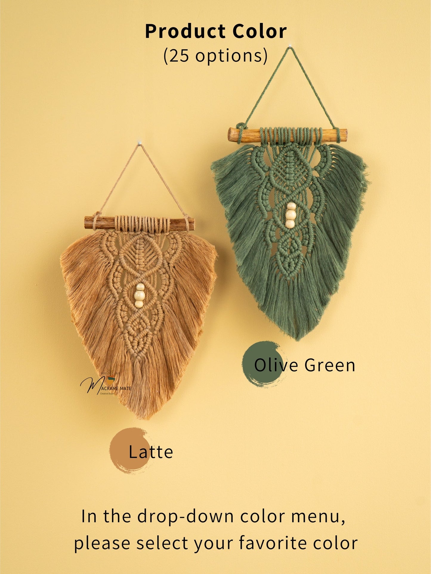 Rustic Latte Olive Macrame Leaves