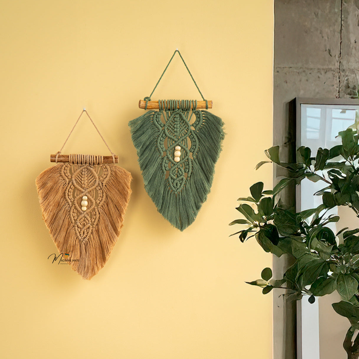 Rustic Latte Olive Macrame Leaves