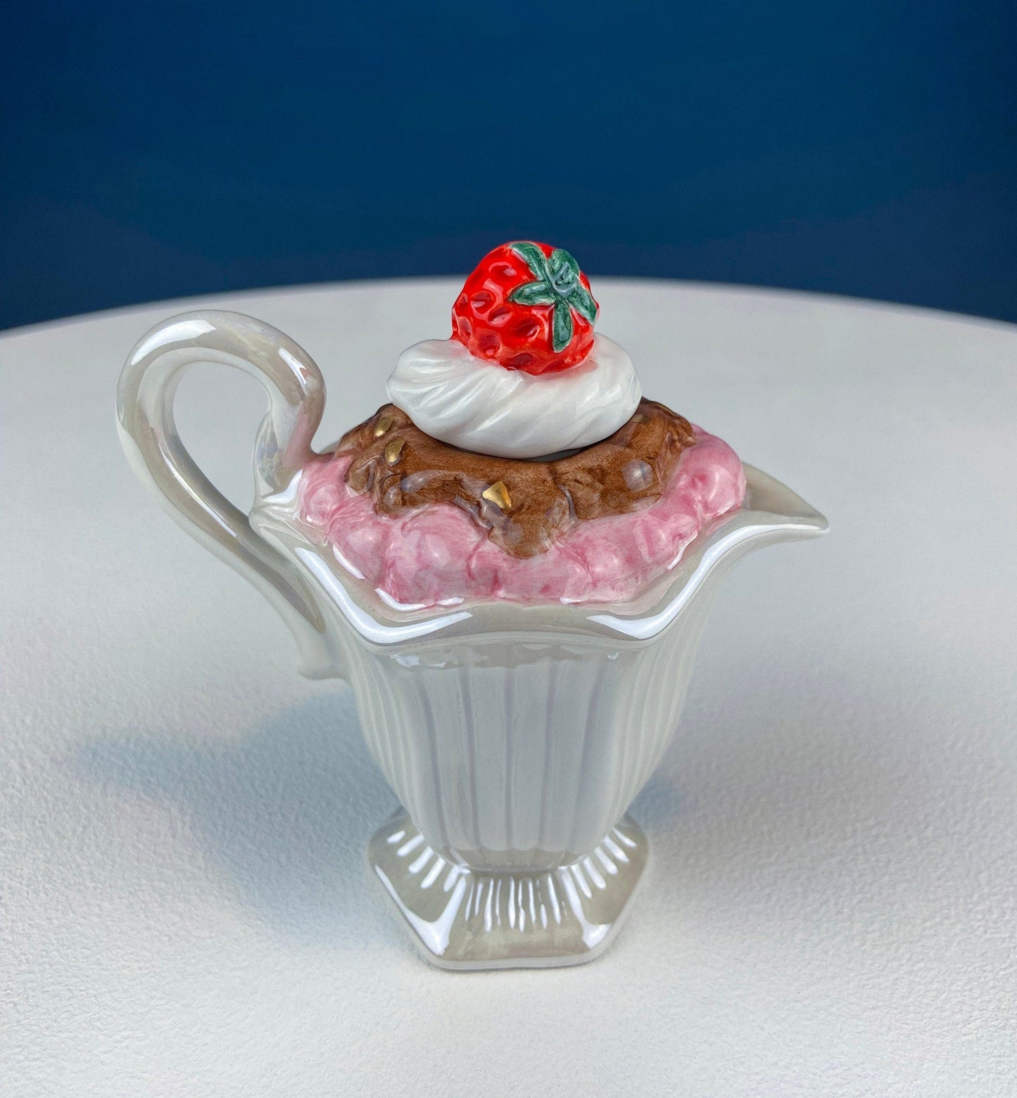 Ice Cream Shaped Creamer. Gift Gallery Fitz and Floyd. Strawberry and Chocolate Ice Cream Shaped Tiny Teapot. Cute & Thoughtful Gift.