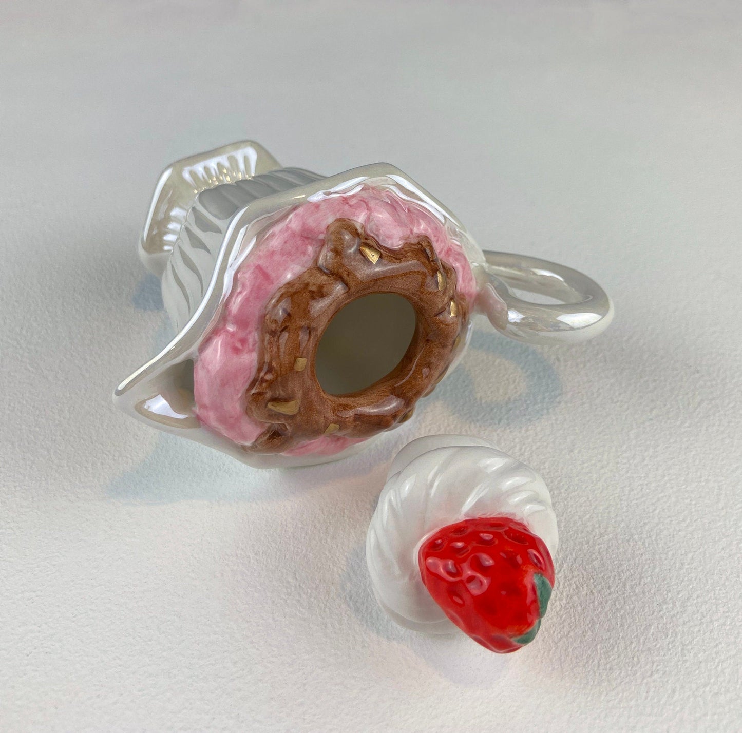 Ice Cream Shaped Creamer. Gift Gallery Fitz and Floyd. Strawberry and Chocolate Ice Cream Shaped Tiny Teapot. Cute & Thoughtful Gift.