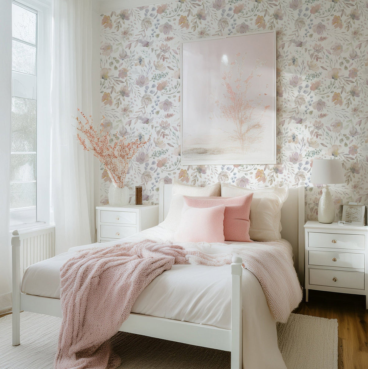 Delicate Watercolor Flowers Stick on Wallpaper