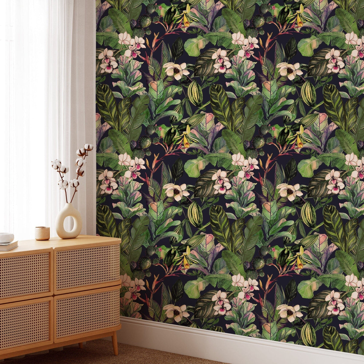 Green Biophilic Tropical Wallpaper